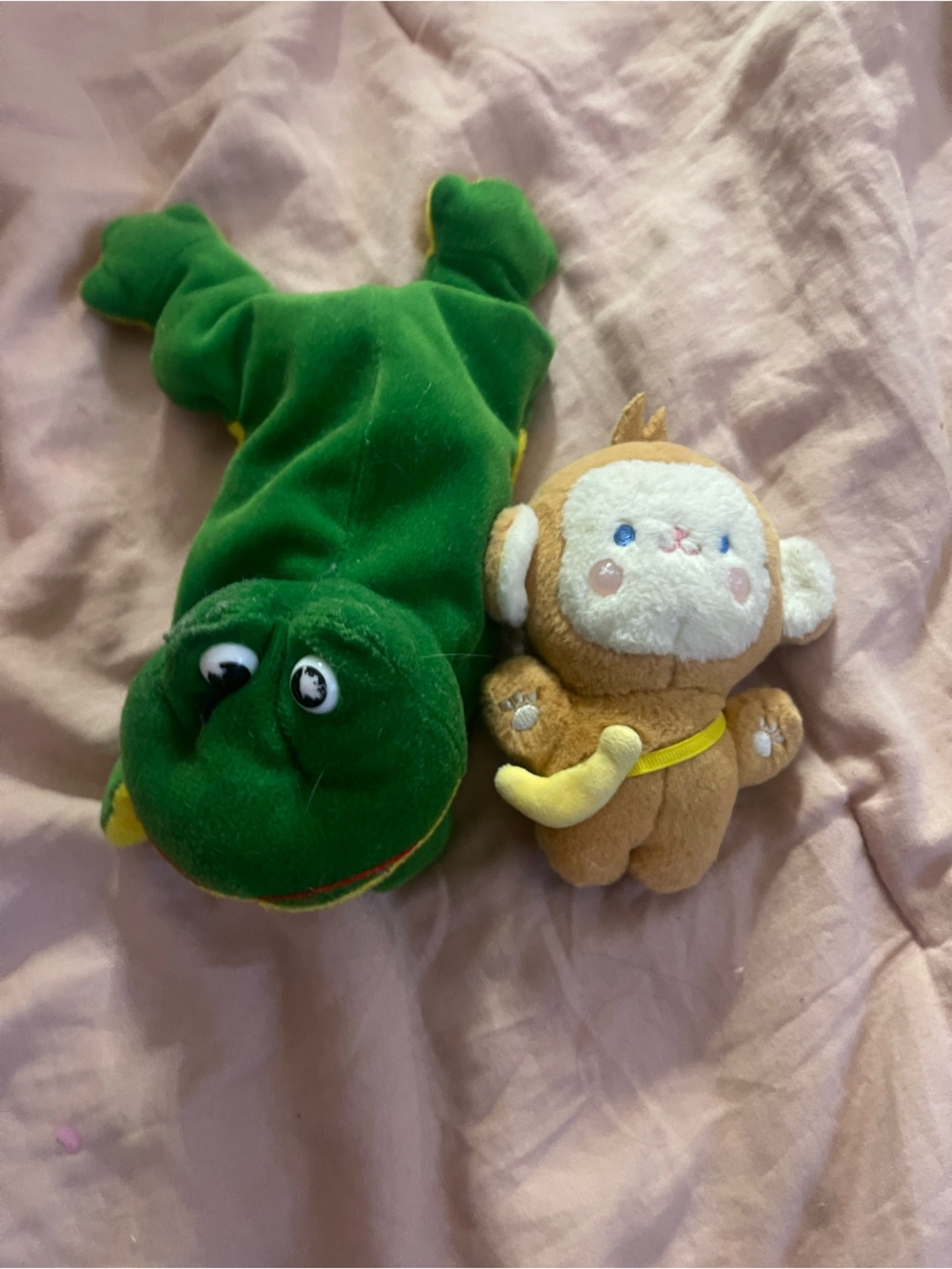 Green Plush Frog and Brown Monkey Plush Set